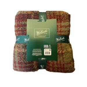 Woolrich Green Label 100% Wool Plaid Throw Blanket Red & Green